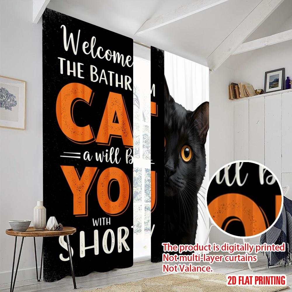 2pcs 2D flat printing Drapes Black Cat Bathroom Sign 100% Polyester Without Electricity 0 for Festive Portraits and Party