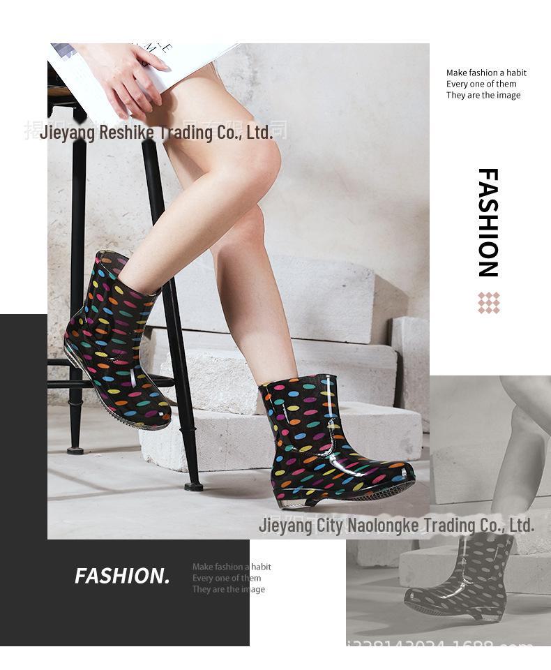 Women's Floral Crystal Rain Boots: Mid-Tube, Thick Rubber, Transparent Sole, Waterproof Kitchen Shoes
