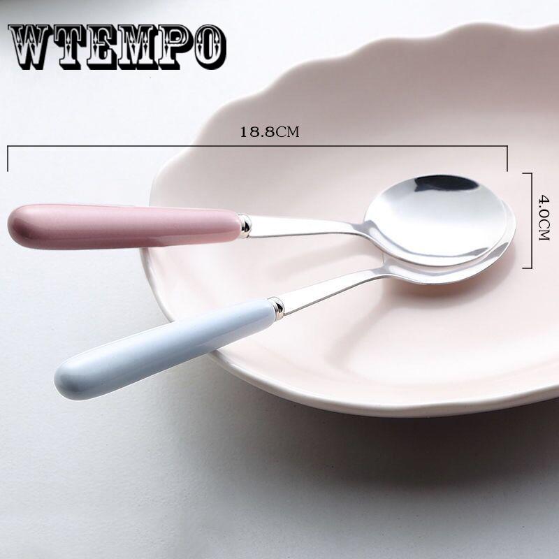 Ceramic Handle Stainless Steel Spoon Household Candy Color Family Cute Tableware
