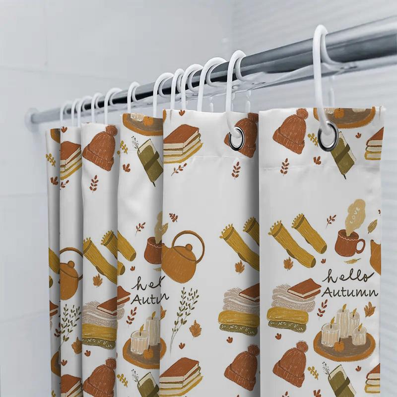 Fall Themed Shower Curtain Farmhouse Decor Autumn Leaves Pattern Bathroom Curtains Rustic Home Decor Thanksgiving Holiday Shower