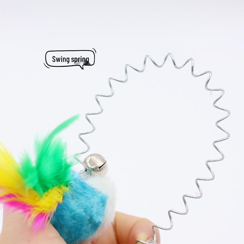 Cat Suction Cup Spring Wand Toy with Feather & Bell