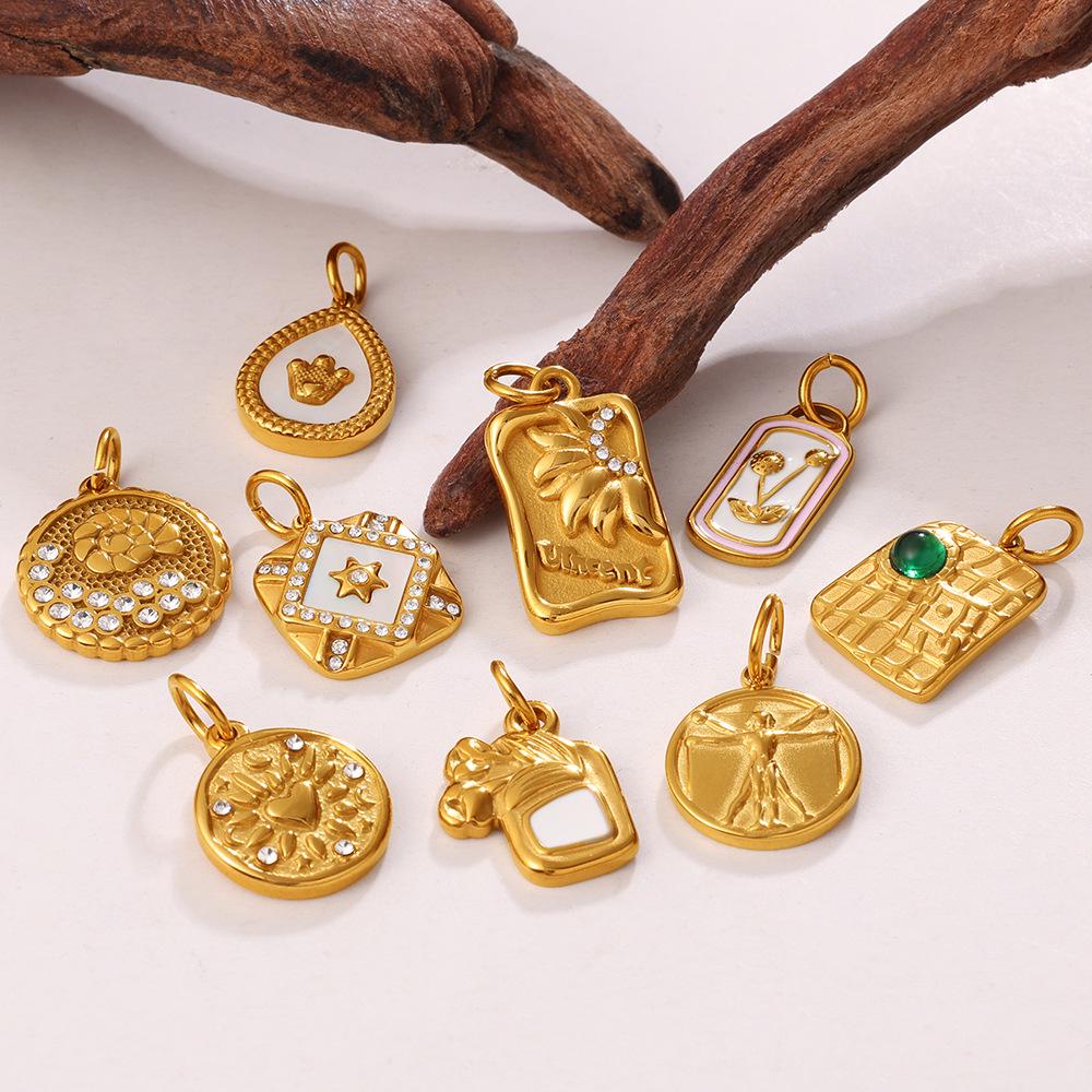 Stylish Gold Embossed Stainless Steel Pendant – Trendy European & American Jewelry Accessory