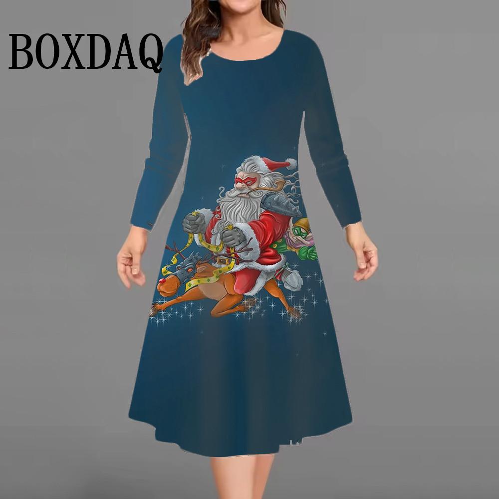 Christmas Tree Snowmen Party Dresses For Women Plus Size Winter Long Sleeve Dress Trendy Cute Casual Loose A-Line Dress