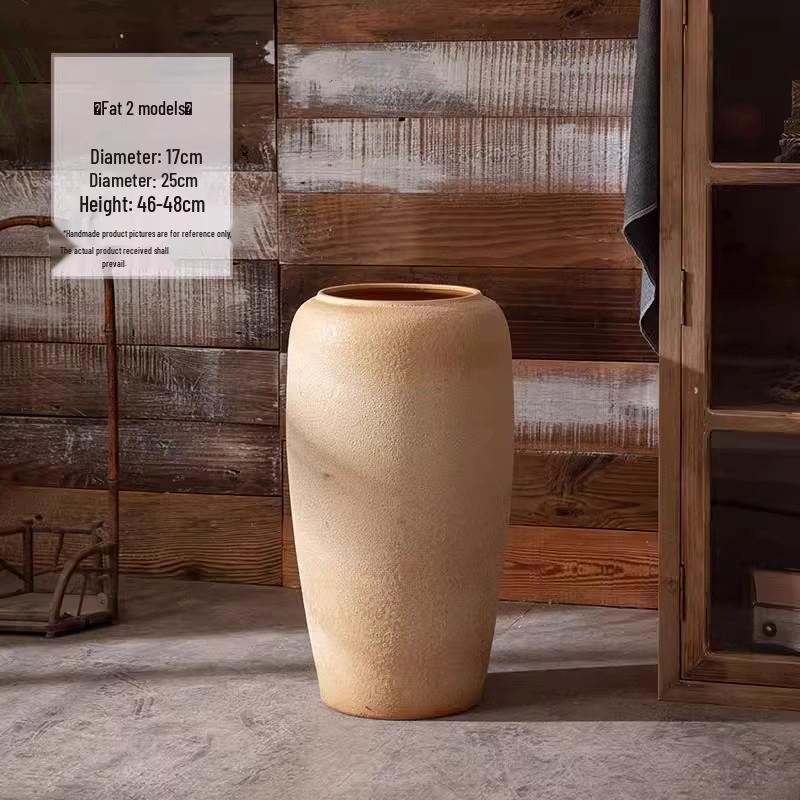 Handmade Retro Nostalgic Large Ceramic Floor Vase – Coarse Pottery Feng Shui Decor for Living Room or Hotel.