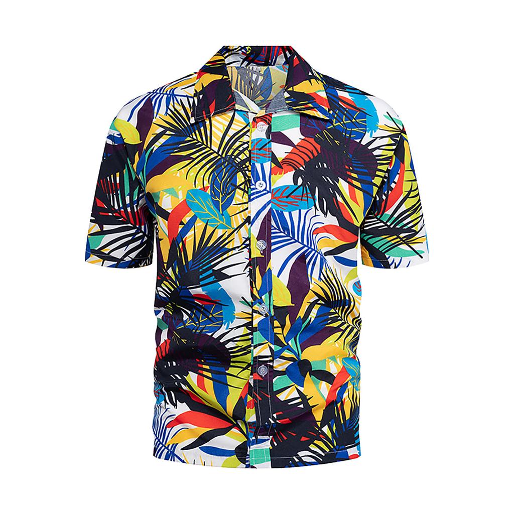 Herren-Hawaii-Hemden mit Blumenmuster, kurzärmelig, Strandhemd mit Knopfleiste