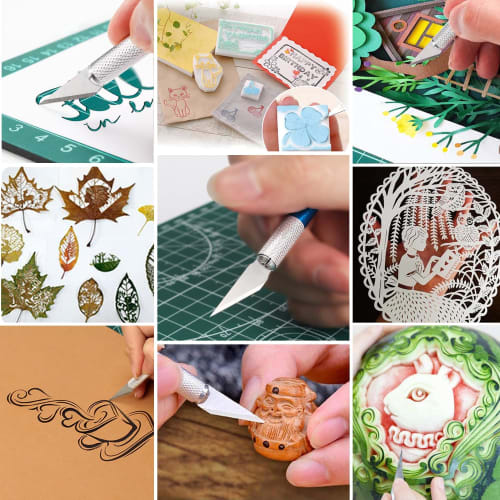 Kimlonton Art Knife Pro, 6-Piece Set with Design Knife, Carving Knife, and Crafting Cutter (5 Replacement Blades) for Paper Cutting, Erasers, Stamps,