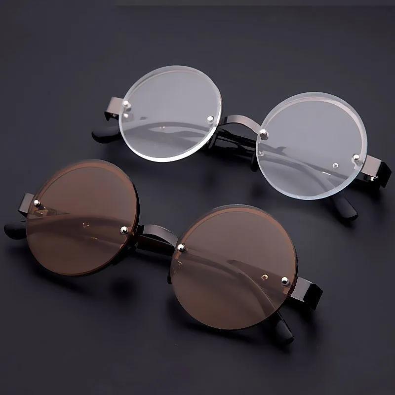 Half-frame Round Shape Reading Glasses Natural Crystal Glass Tired Eyesight Glasses Male High-definition Round Shape Brown Reading Glasses