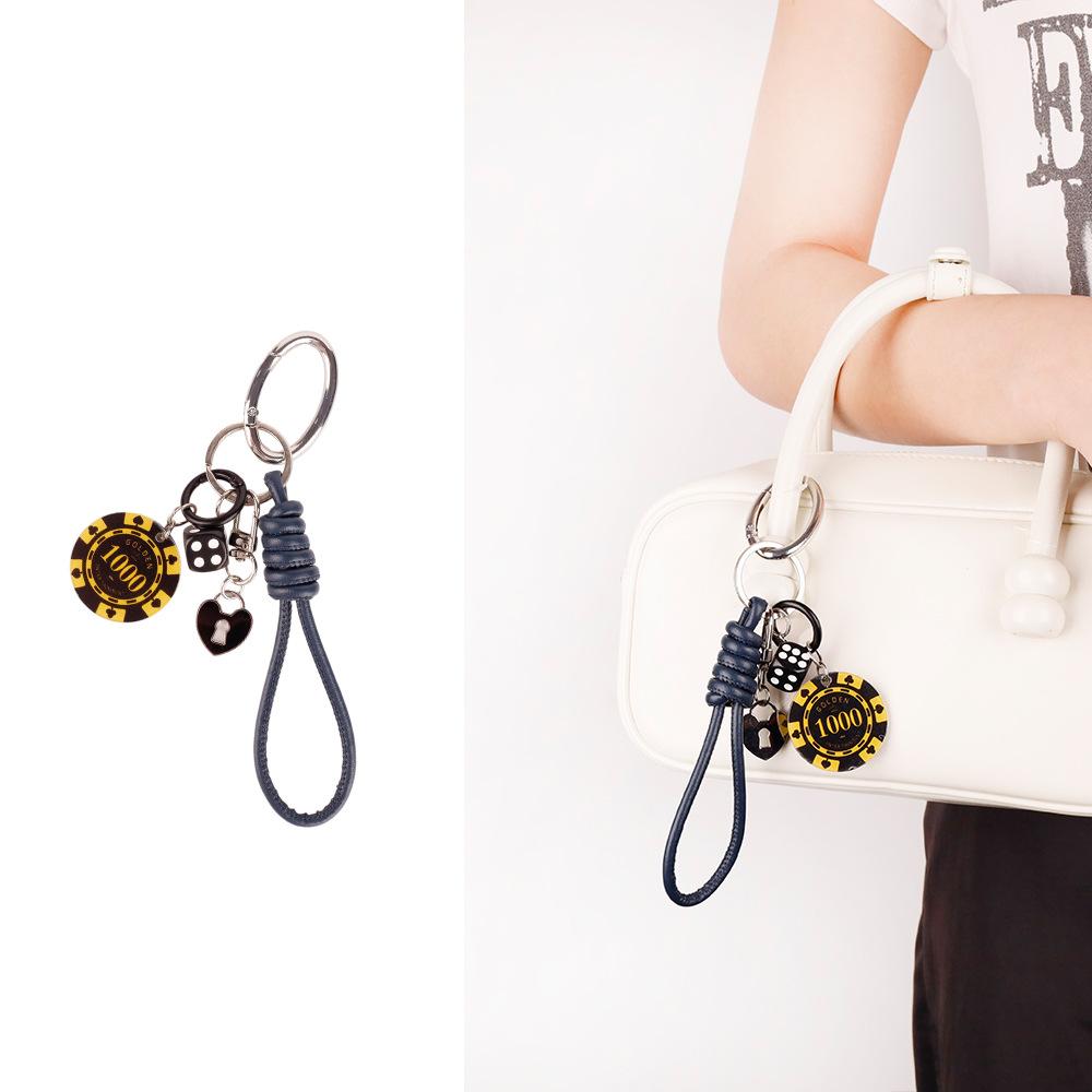 Heißverkauf geflochtene Seil Handy-Kettenbeutel Anhänger PU Texas Chip Sieb Schlüsselanhänger Charme Fabrik Direktverkauf