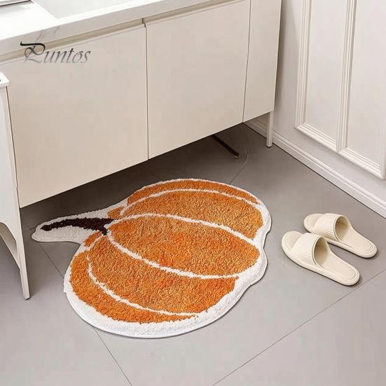 Cozy Soft Bedroom Accent Mat Halloween Pumpkin Bath Mat, Bathroom Rug with Non-slip Backing, Non-shedding Flocking Absorbent Black Cat for Home