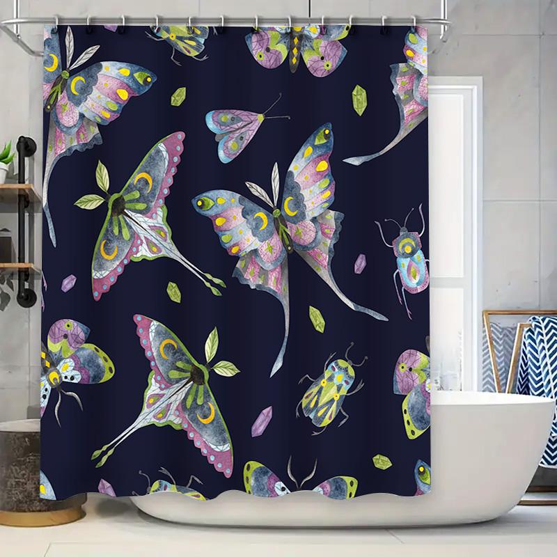 Delightful Butterfly Shower Curtain Colorful Floral Decorative Waterproof Fabric Perfect for Bathroom Renovations