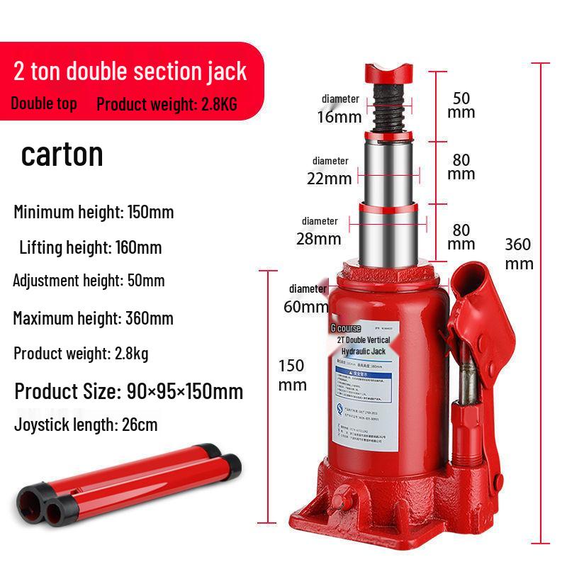 2-Ton Vertical Hydraulic Bottle Jack for Small Cars, Off-road SUVs, and Vans