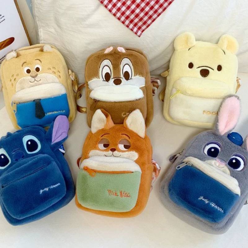 Stitch Judy Hopps Nick Wilde Plush Phone Bag With Zipper Closure For Daily Use
