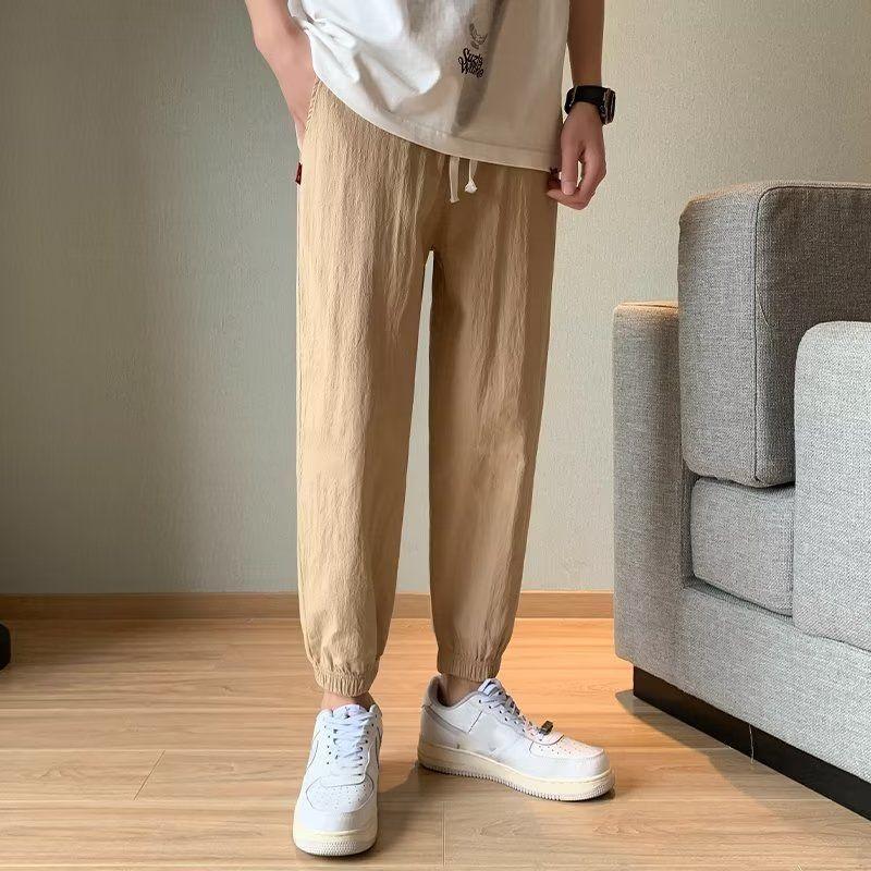 

Men s Lightweight, Loose-Fit Summer Casual Cotton-Linen Sweatpants: Solid-Color, High-Waisted, Cropped, Cuffed Pants for Young Men 3XL хакі