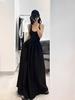 French Retro Black Dress Waist and Thin Thailand Travel Wear Sanya Seaside Vacation Beach Dress Long Dress