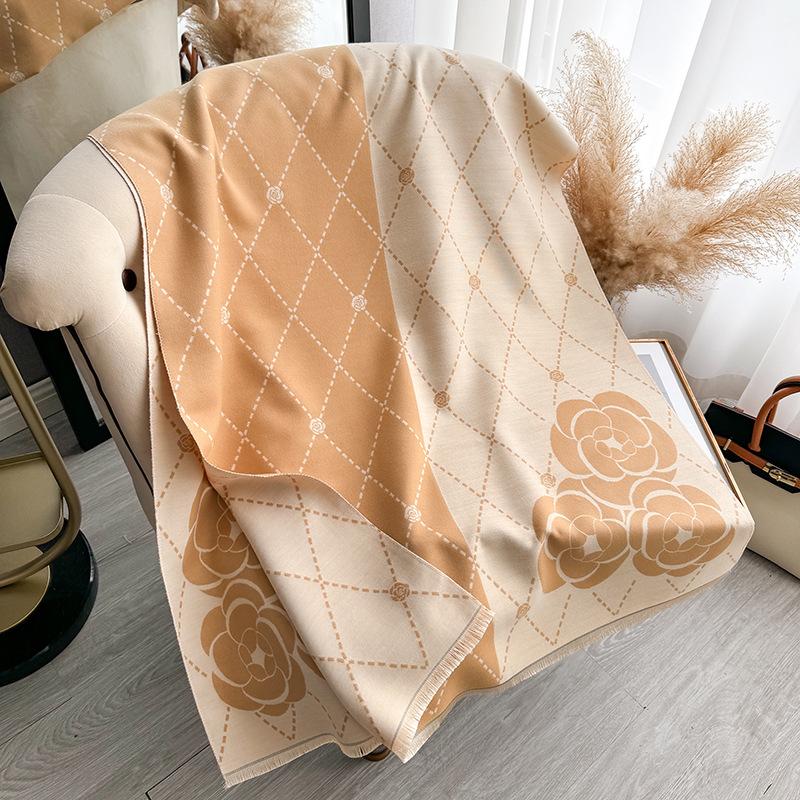 Camellia Imitation Cashmere Scarf Women'S Versatile Thickened Warm Student Scarf Shawl