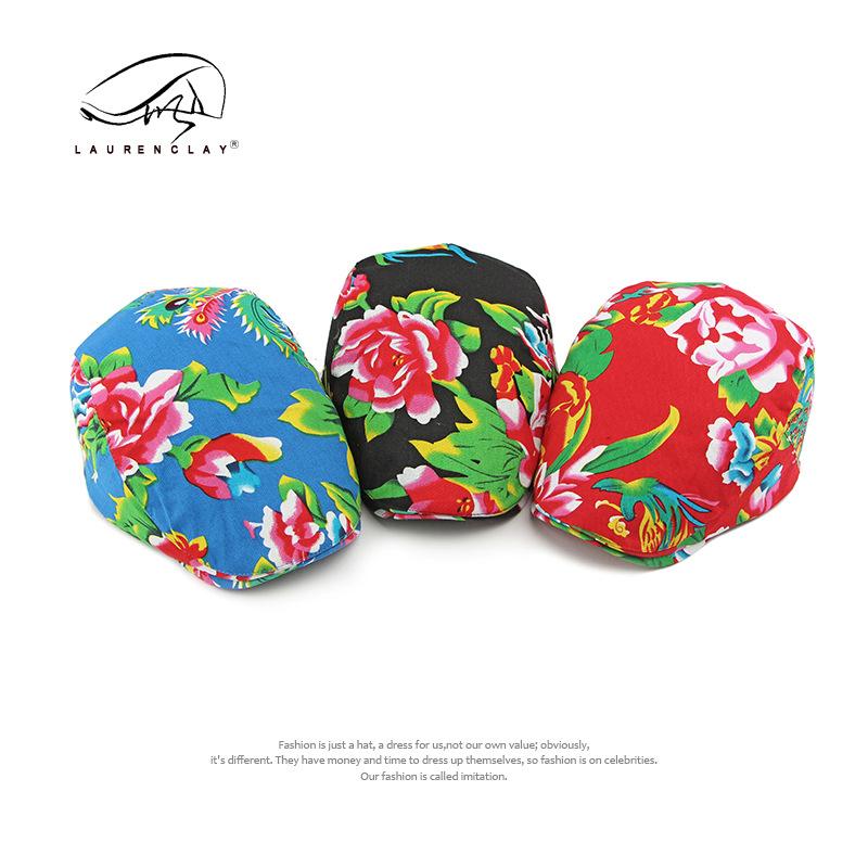 

Big flower cloth hat female British retro beret personalized cap casual forward hat male trend Adjustable чорний