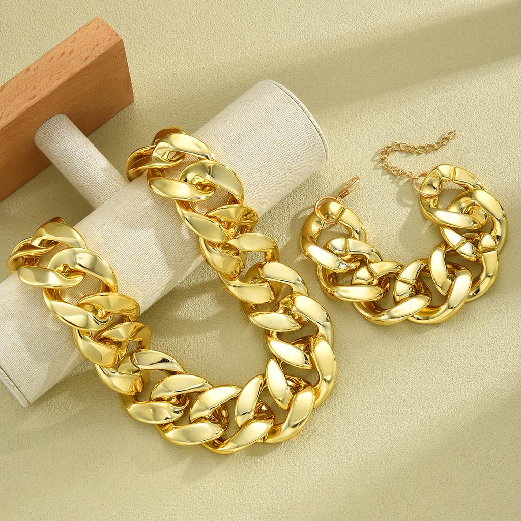 Set 2 Pezzi Esagerato Set Collana e Bracciale a Catena Cubana per Donne Colore Oro Catena Spessa Collane Choker Vintage Set Gioielli