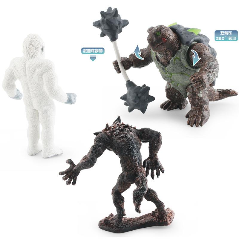 Simulation Mythical Monster Snow Wolf Man Battle Turtle Western Battle Monster Model Desktop Decoration Static Ornament