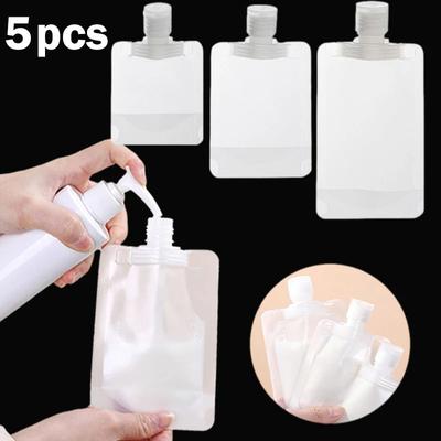 5 pezzi Dispenser di lozione portatile da viaggio Contenitore per shampoo cosmetico liquido Mini trasparente Ricaricabile Stand Up Sacchetti sigillati