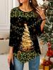Women's Loose Round Neck Three Quarter Sleeve Tee 3D Christmas Pattern Ideal Halloween and Christmas Gift