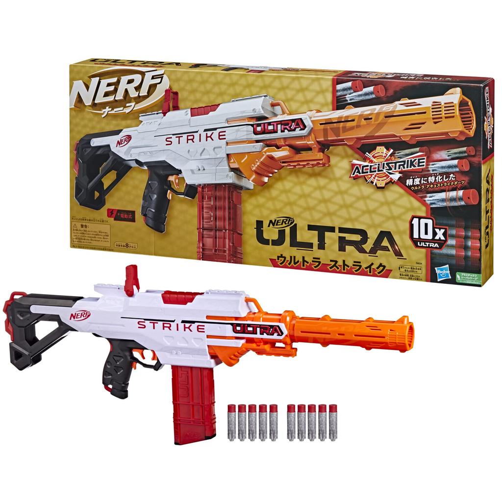 Nerf Ultra Strike Electric Blaster with 10 AccuStrike Darts and a 10-Dart Storage Clip, F6024, and Integrated Sight. Authentic Shooting Toy, a