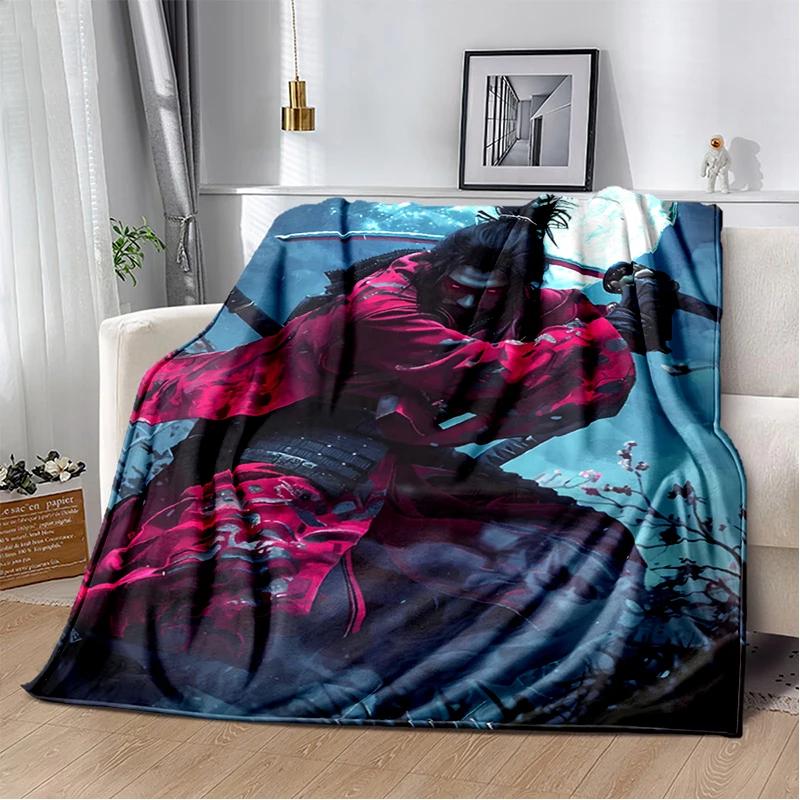 3D Japanischer Samurai Bushido Katana Cartoon Spiel Decke, Weiche Kuscheldecke für Zuhause Schlafzimmer Bett Sofa Reise Picknick Abdeckung Kinder