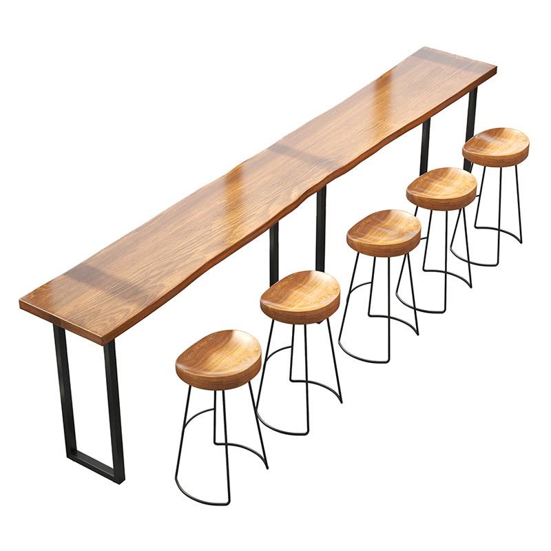 American Solid Wood High-Leg Bar Table and Chair Set for Milk Tea Shop and Coffee Bar