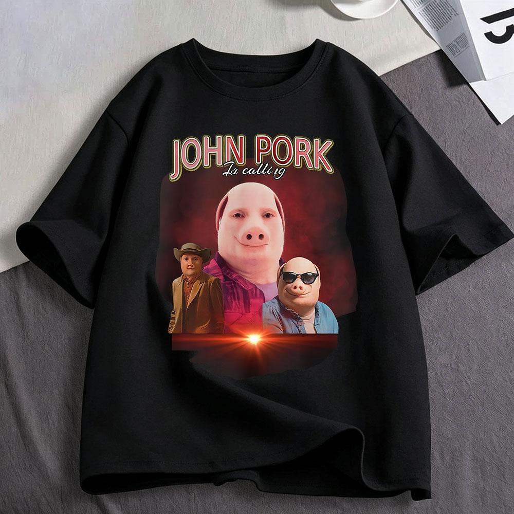 John Pork Is Calling Funny Pig Meme Graphic T Shirts Unisex Clothing Fashion Oversized Short Sleeve Tshirt Streetwear