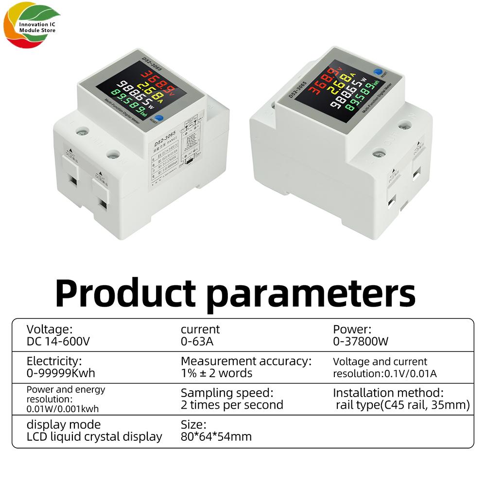 DC 11–611V 61A DIN-rail Mounted Multifunctional Single-Phase 1-in-1 DC Energy Meter with LCD Display for Voltage Current Power