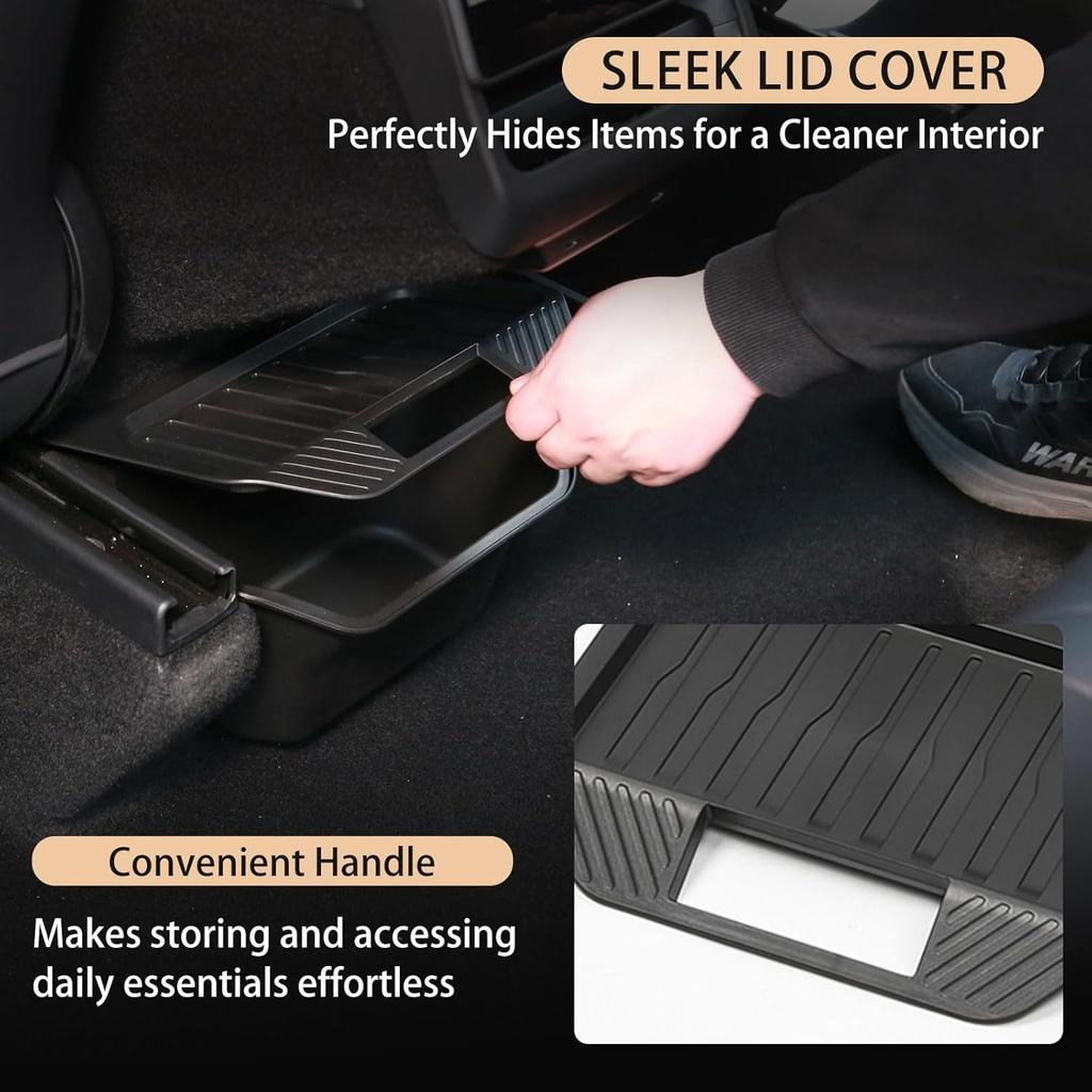 Rear Center Console Trash Can Garbage Bin For Tesla Model Y Juniper 2025 2026, Anti-Slip & Durable Under Seat Storage Box Organizer With Lid Cover
