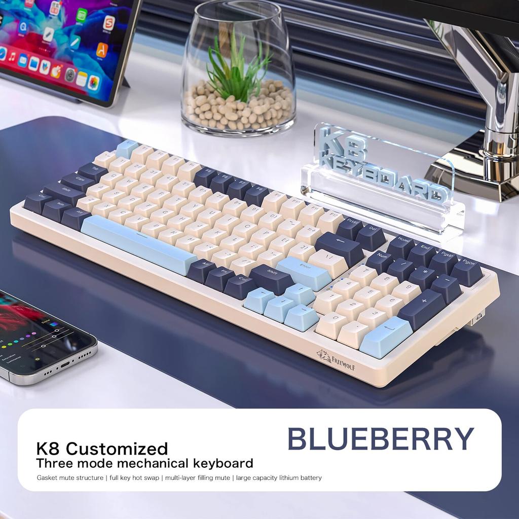 K8 Wireless Mechancial Gaming Keyboard Hot Swappable Backlit Bluetooth 2.4G Wired Linear Red Switch for PS4 PC Win Mac Gamer