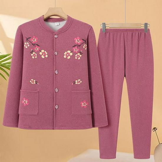 Gemütliches Zweiteiler-Set aus Samt: Strickjacke & Hose für Frauen mittleren Alters & Senioren – Lockere, bequeme Homewear für Oma