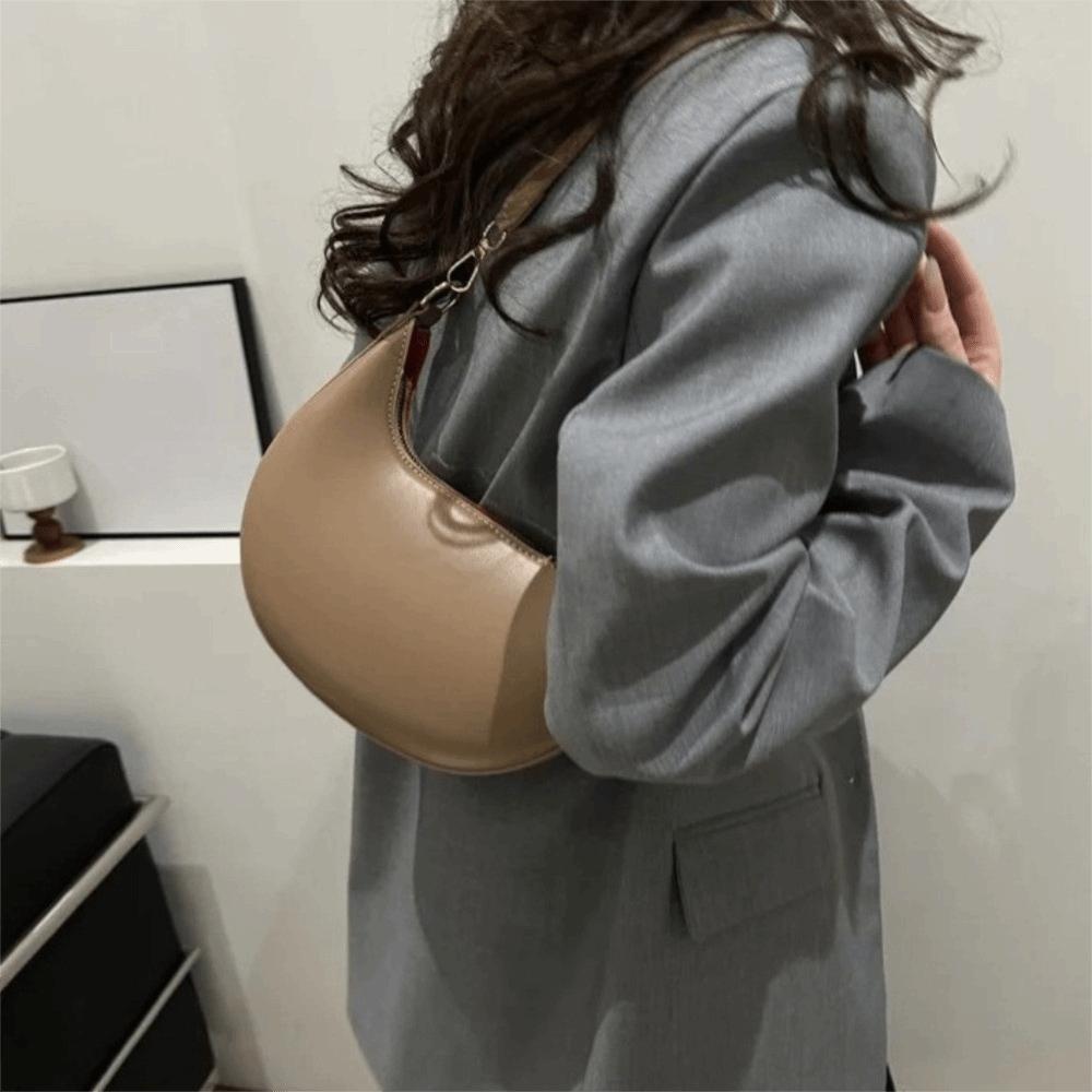 Moon-shaped Moon Underarm Bag Solid Color Women's Hobo Bag Portable Pu Leather Shoulder Bag Girl