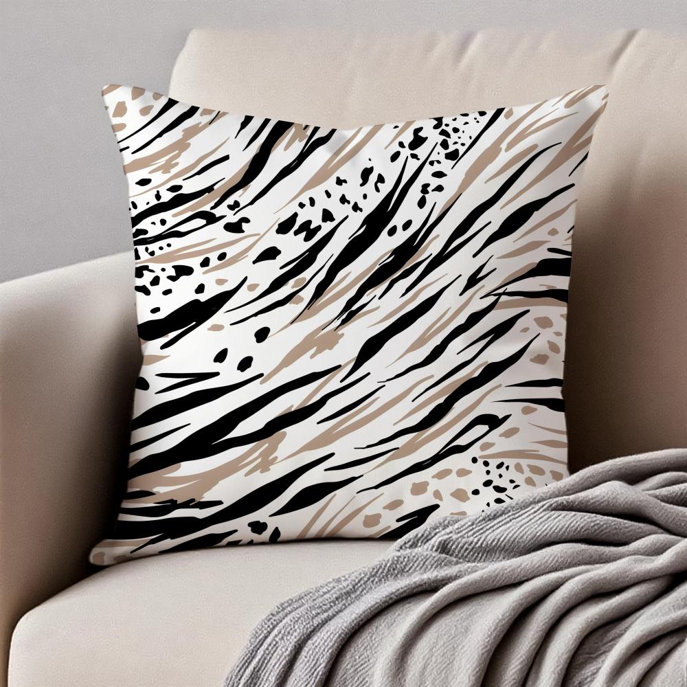 Fashion Tiger Stripes Pattern Design Art Cushion Cover Pillowcase Antidustmite Invisible Zipper Short Plush Sofa Cushion