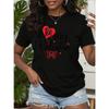 European Size Women's Valentine's Day"Be My Valentine" Heart Bow Print Short Sleeve Blouse - Soft Breathable Casual Round Neck Top, Spring Summer Fall