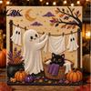 Handmade Autumn Wall Decor Halloween Faux Pearl Art Kit, Cute Ghost Skeleton Painting Room DIY 3D Craft Kit for Adults, Fall Home Diy