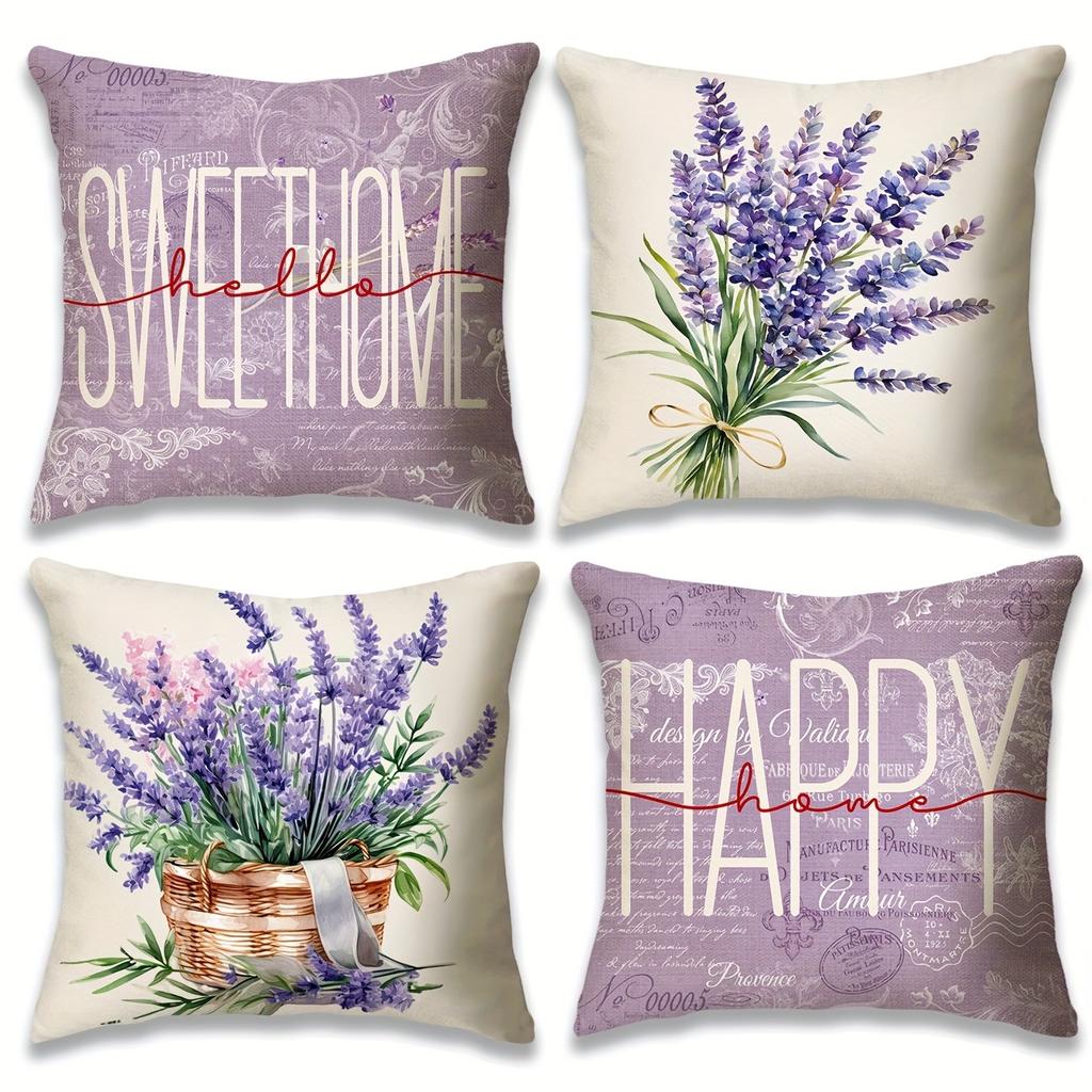 Eenvoudig Paars Bloempot Patroon Woondecoratie Kussensloop Slaapkamer Woonkamer Bank Decoratie Polyester Kussenhoes Met Rits