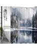 Winter Beautiful Snow White Forest Clear Lake Shower Curtain, Bathroom Decorative Shower Curtain, Waterproof Shower Curtain with