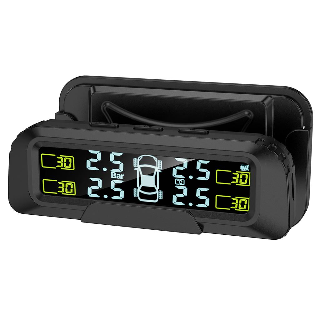 Tire Pressure Monitor with 4 External Sensors, Solar and Type C Charging, Auto On Off, Low Battery Alarm for Car SUV