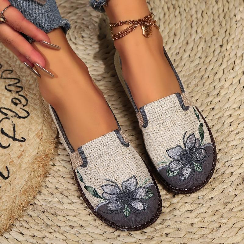 Fashion New Round Toe Comfortable Casual Embroidered Flat Shoes Hot Selling Summer Elegant Breathable Mesh Women's Shoes