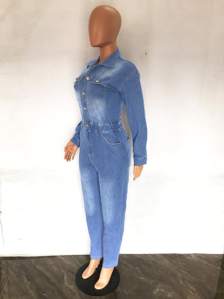 European & American Slim Fit Stretch Denim Jumpsuit with Small Leg Opening