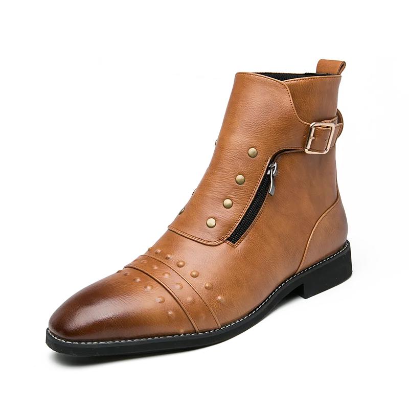 Britischer Stil Luxus Herrenkleiderstiefel Oxfords Schuhe Designer Motorradstiefel für Herren Rotbraunes Leder Cowboy Stiefel Herren Hombre