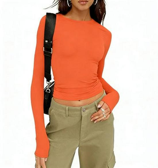 Autumn Long-Sleeve Slimming Pullover: Women's Round Neck Top