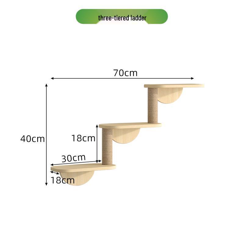 Wall-Mounted Solid Wood Cat Tree with Scratching Board and Jumping Platform