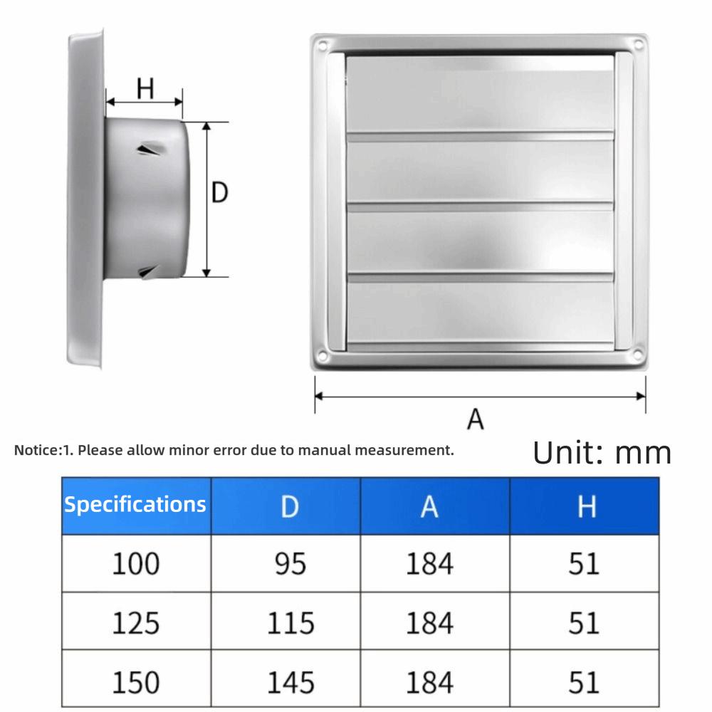 Square Air Vent Duct Grill 100/125/150mm Fan Outlet Vent Systems Extractor Vent
