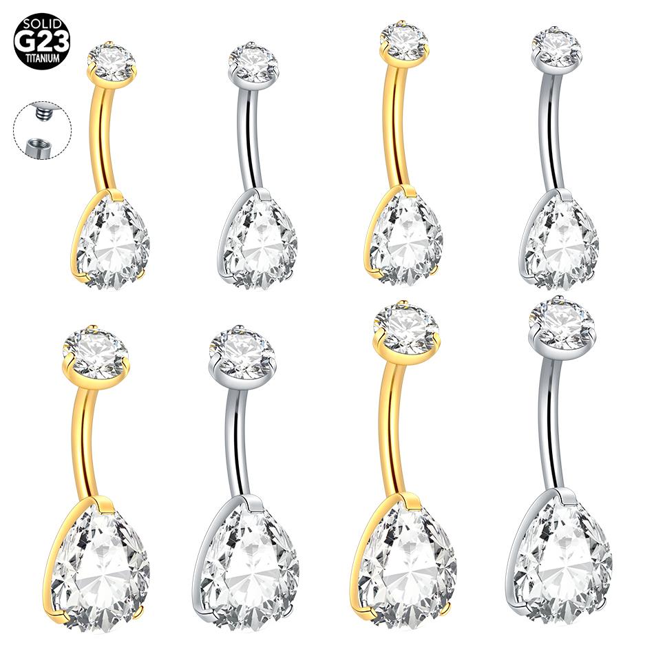 ASTM F136 Titanium Internally Threaded Round Drop CZ Navel Ring Belly Button Ring Navel Piercing Body Piercing Jewelry