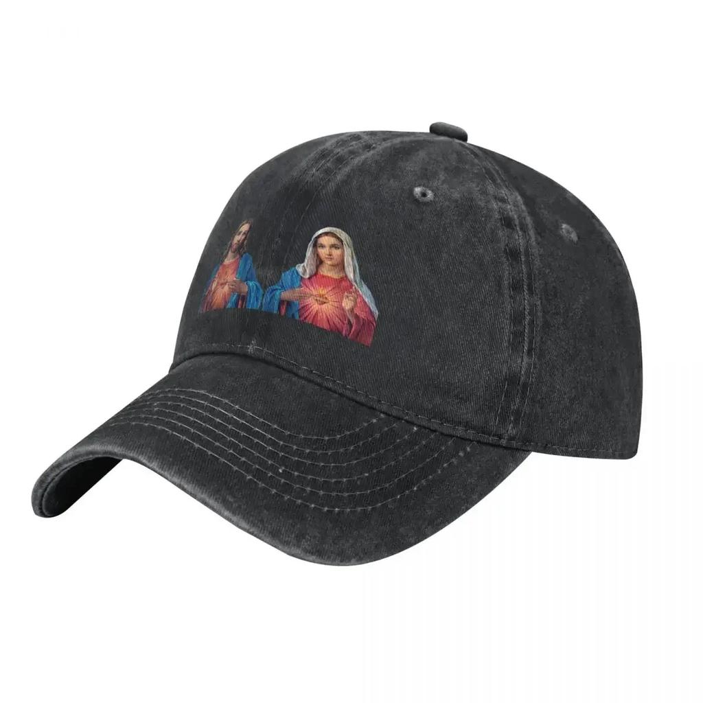 Sacred and Immaculate Hearts (Jesus and Mary) Transparent Background Baseball Cap Summer Hat Luxury Women Unisexs