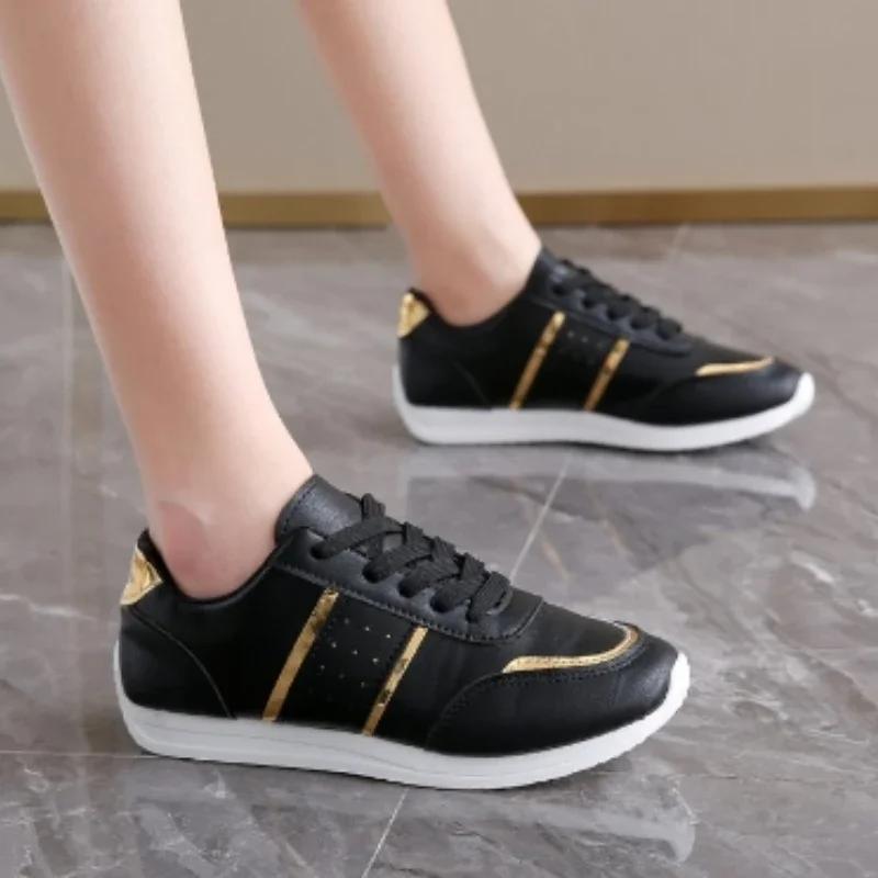 

Обувь для женщин, новые женские туфли на вулканизированной подошве со шнуровкой, осенние, однотонные, на плоской подошве, повседневные, удобные, большого размера, спортивная обувь, Zapatos Mujer 35 чёрный