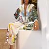2026 Spring Women's European & American Loose Casual Printed Shirt & Wide-Leg Pants Set
