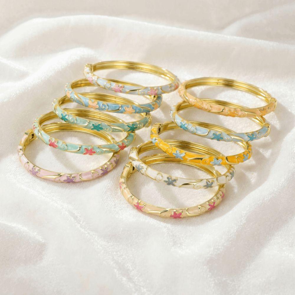 Vintage Enamel Bracelet Five-Petal Flower Enamel Dropped Glaze Bangle  Party Jewelry